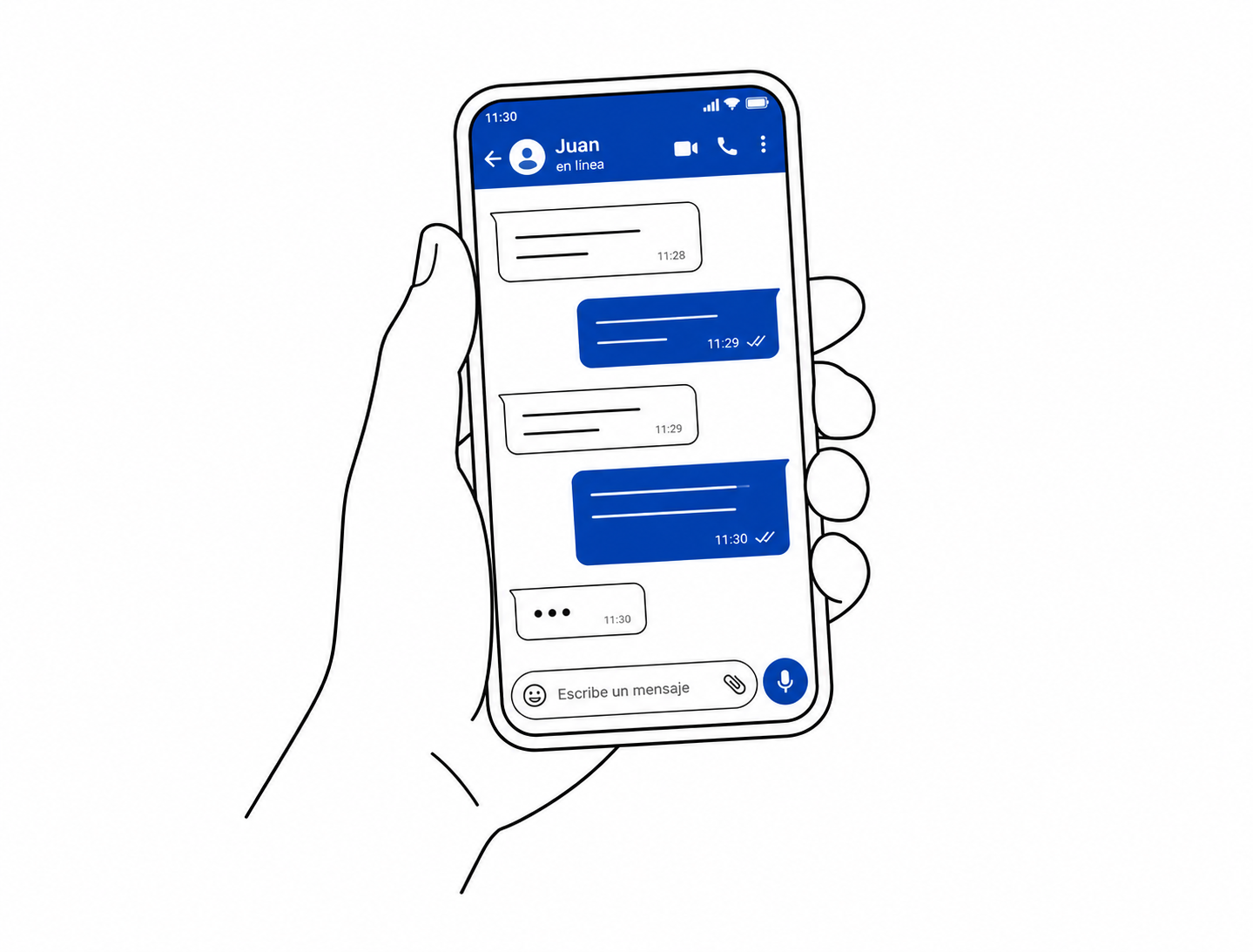 Mano y conversación de WhatsApp